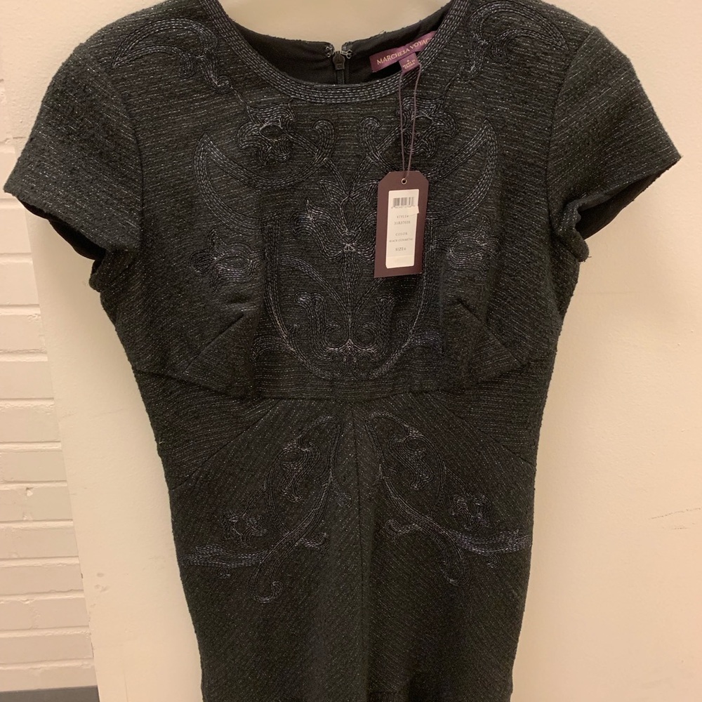 Marchesa Voyage Gunmetal Grey Tweed Dress